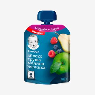 Гербер пюре яблоко груша малина черника 6+ 90г - Добрая аптека