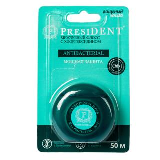 ПРЕЗИДЕНТ ЗУБНАЯ НИТЬ АНТИБАКТЕРИАЛЬНЫЙ С ХЛОРГЕКСИДИНОМ 50м - Добрая аптека