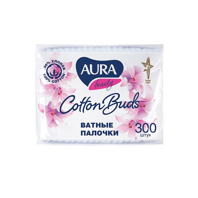 AURA Ватные палочки 300шт.полиэт. пак AURA Ватные палочки 300шт.полиэт. пак - Добрая аптека