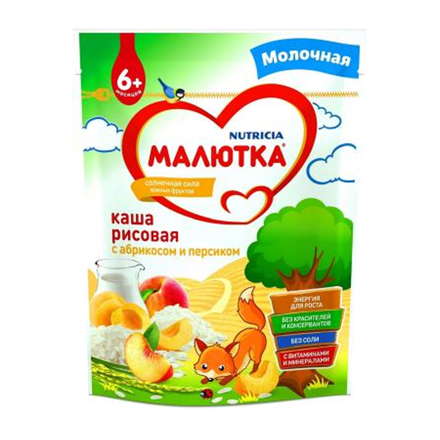 Малютка каша мол рисовая с абрикосом и персиком 220гр Малютка каша мол рисовая с абрикосом и персиком 220гр - Добрая аптека