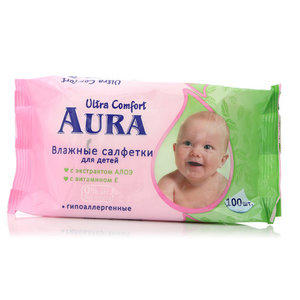 AURA Влажные салфетки для детей Ultra comfort гипоалерг с эктр. алоэ 100шт с крышкой - Добрая аптека