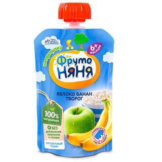 ФРУТОНЯНЯ ПЮРЕ 90г ЯБЛОКО+БАНАН+ТВОРОГ - Добрая аптека