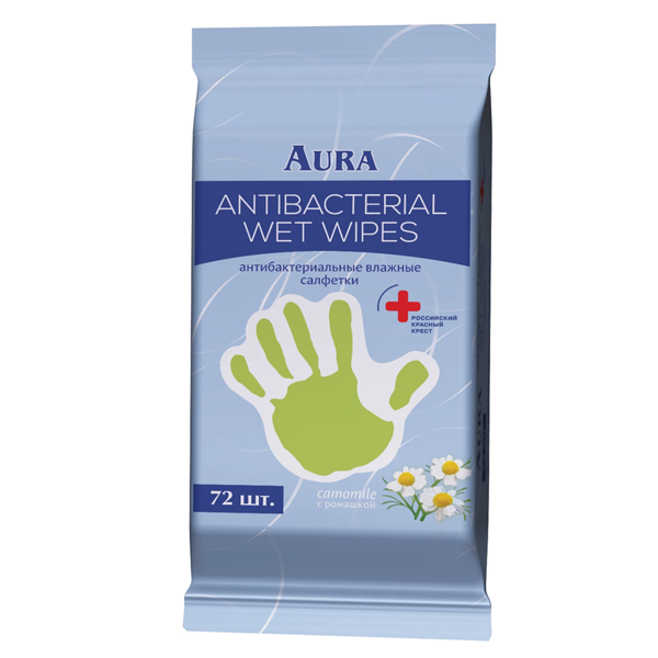 AURA Влажные салфетки с антибактериальным эффектом РОМАШКА со стикером рука 15 шт. - Добрая аптека