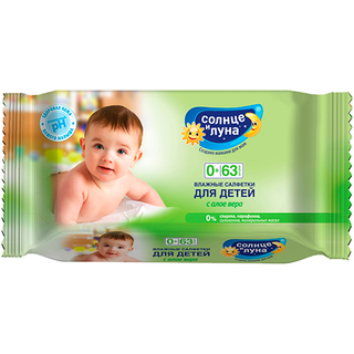 AURA Солнце и Луна салфетки влажные для детей 0+ с алоэ вера №63 - Добрая аптека