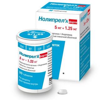 НОЛИПРЕЛ ФОРТЕ АРГИНИН 5мг/1.25мг N30 таб п.п.о. - Добрая аптека