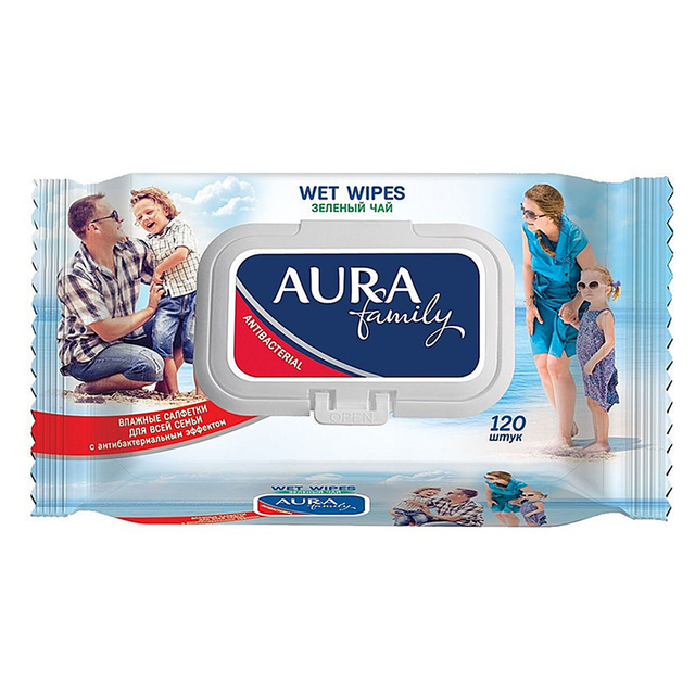 AURA Влажные салфетки для всей с антибактериальным эффектом семьи 120шт с крышкой - Добрая аптека