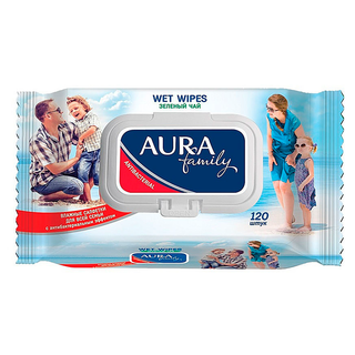 AURA Влажные салфетки для всей с антибактериальным эффектом семьи 120шт с крышкой - Добрая аптека