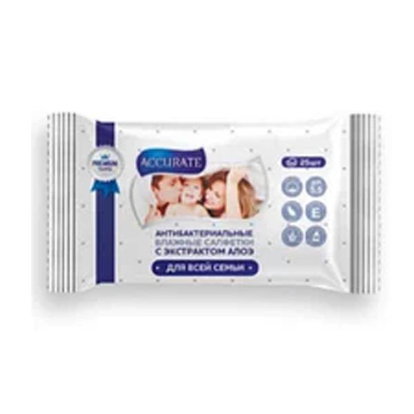 АККУРАТ САЛФЕТКИ ВЛАЖНЫЕ N25 АНТИБАКТЕРИАЛЬНЫЕ Д/ВСЕЙ СЕМЬИ - Добрая аптека