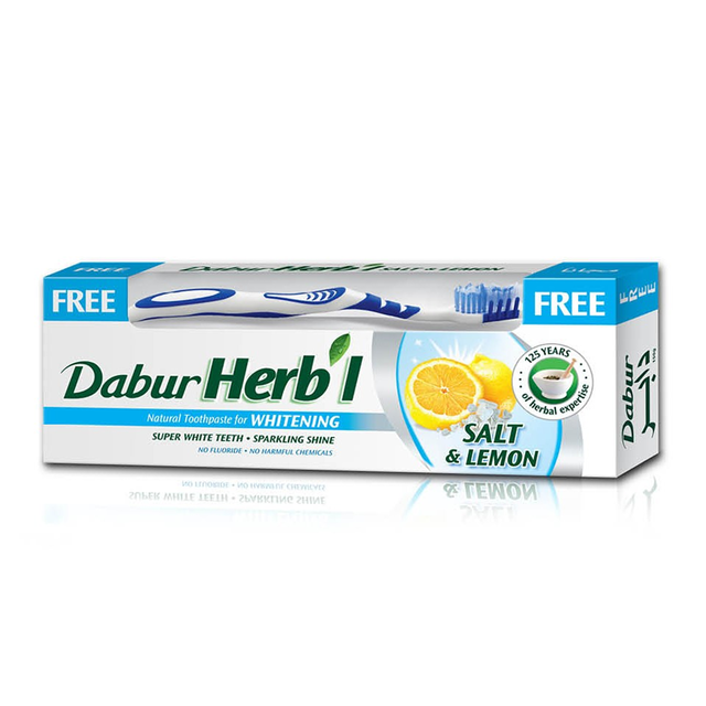 Зубная паста с солью и лимоном 150г +зубная щетка DABUR HERBAL Зубная паста с солью и лимоном 150г +зубная щетка DABUR HERBAL - Добрая аптека