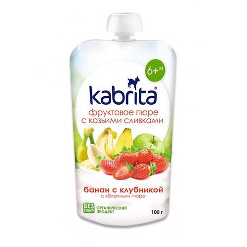 Kabrita Фруктовое пюре с козьими сливками Банан с клубникой и яблочным пюре 100г Kabrita Фруктовое пюре с козьими сливками Банан с клубникой и яблочным пюре 100г - Добрая аптека