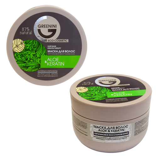 Greenini Маска для волос Кератиновое восстановление Aloe+Keratin 200 мл REL1 - Добрая аптека
